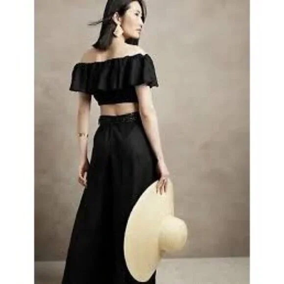 Banana Republic Meridian Black  Linen Pant with Matching Top Size S 4 - Picture 2 of 12